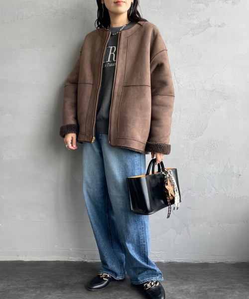 MICA&DEAL（マイカ＆ディール）の「[MICA&DEAL/マイカアンドディール] リバーシブル ボアショートコート（その他アウター・レディース・ブラウン/ベージュ・F）」の21枚目の写真