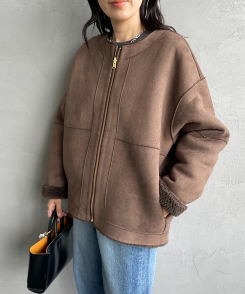 MICA&DEAL（マイカ＆ディール）の「[MICA&DEAL/マイカアンドディール] リバーシブル ボアショートコート（その他アウター・レディース・ブラウン/ベージュ・F）」の18枚目の写真