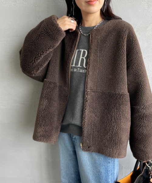 MICA&DEAL（マイカ＆ディール）の「[MICA&DEAL/マイカアンドディール] リバーシブル ボアショートコート（その他アウター・レディース・ブラウン/ベージュ・F）」の8枚目の写真