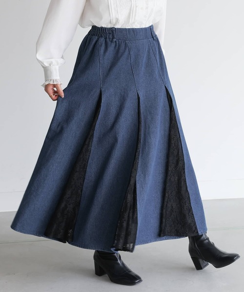 デニムレース切り替えスカート』（デニムスカート）｜somari