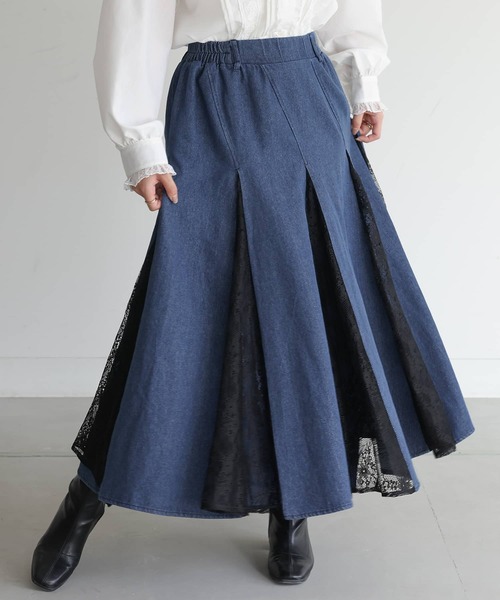 somari imagination（ソマリ イマジネーション）の「『デニムレース切り替えスカート』（デニムスカート・レディース・ネイビー/ブラック・2/1）」の6枚目の写真