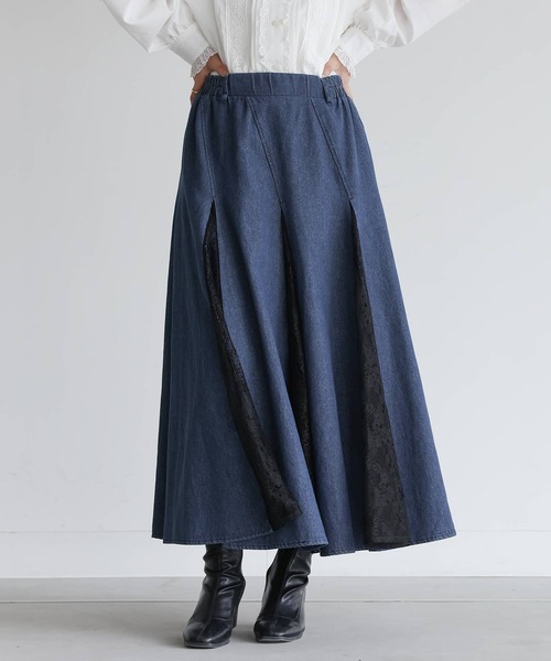 somari imagination（ソマリ イマジネーション）の「『デニムレース切り替えスカート』（デニムスカート・レディース・ネイビー/ブラック・2/1）」の7枚目の写真