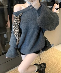 CANVAS+（キャンバスプラス）の「【CANVAS＋】レオパードリボンニットトップス（ニット/セーター）」