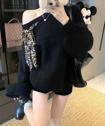 CANVAS+（キャンバスプラス）の「【CANVAS＋】レオパードリボンニットトップス（ニット/セーター）」