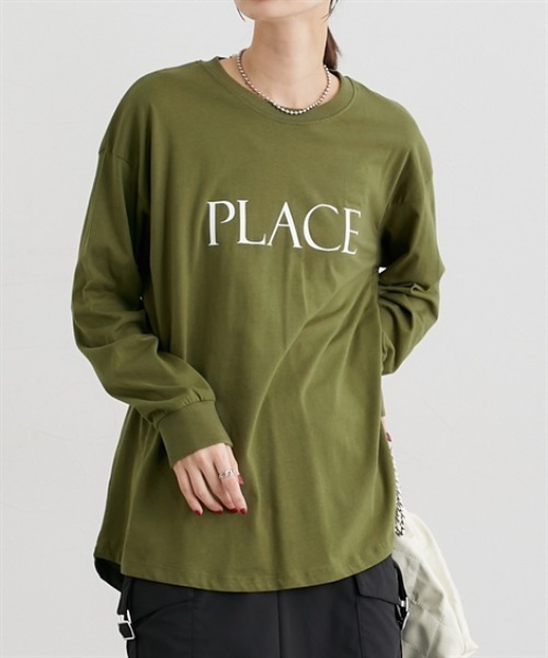 nissen(ニッセン)の「ロング丈長袖ロゴTシャツ(Tシャツ/カットソー・レディース・オートミール/チャコール/グリーン/ブラウン/ブラック・M/L)」の5枚目の写真