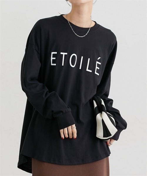 nissen(ニッセン)の「ロング丈長袖ロゴTシャツ(Tシャツ/カットソー・レディース・オートミール/チャコール/グリーン/ブラウン/ブラック・M/L)」の2枚目の写真