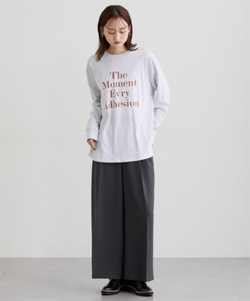nissen(ニッセン)の「ロング丈長袖ロゴTシャツ(Tシャツ/カットソー・レディース・オートミール/チャコール/グリーン/ブラウン/ブラック・M/L)」の8枚目の写真