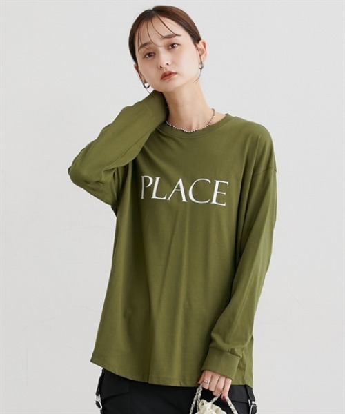 nissen(ニッセン)の「ロング丈長袖ロゴTシャツ(Tシャツ/カットソー・レディース・オートミール/チャコール/グリーン/ブラウン/ブラック・M/L)」の11枚目の写真