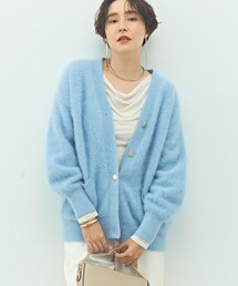 カシミヤ混ヘアリーVネックカーディガン