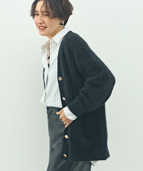 NOLLEY’S Sophi（ノーリーズソフィ）の「カシミヤ混ヘアリーVネックカーディガン（カーディガン/ボレロ・レディース・オフホワイト/サックスブルー/ベビーピンク/ブラック・38）」の21枚目の写真