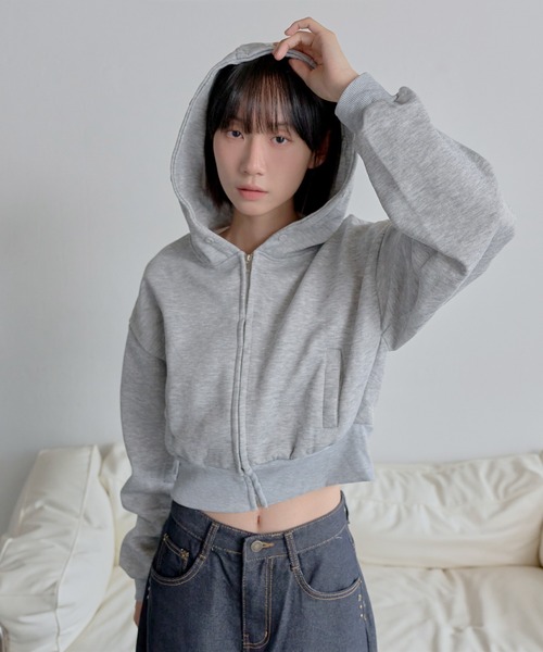 取り外し可能ファー】起毛クロップドフートファーパーカー（パーカー