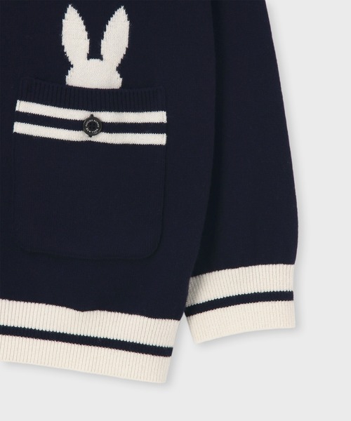 Psycho Bunny（サイコバニー）の「[WOMEN]ポケットバニー クルーネックカーディガン（ニット/セーター・レディース・ホワイト/ネイビー・FREE）」の11枚目の写真