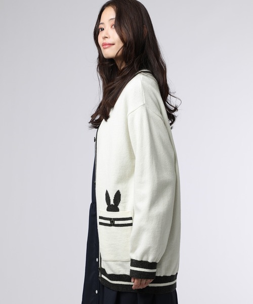 Psycho Bunny（サイコバニー）の「[WOMEN]ポケットバニー クルーネックカーディガン（ニット/セーター・レディース・ホワイト/ネイビー・FREE）」の9枚目の写真