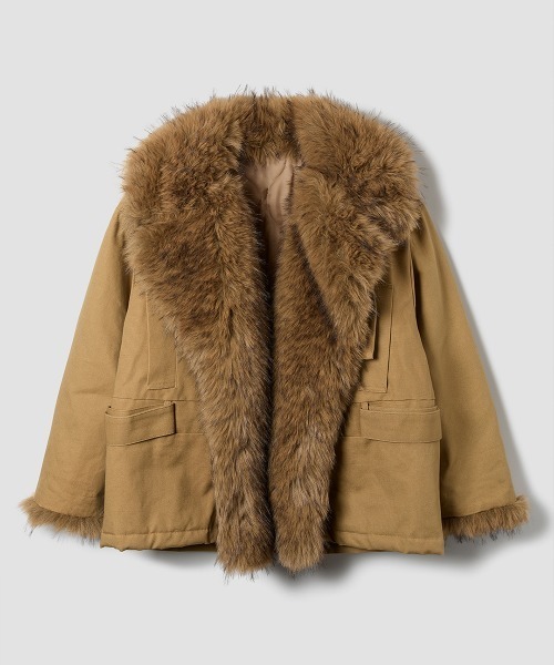 TELOPLAN(テーロプラン)の「【TELOPLAN】Isobel Fur Coat / イソベルファーコート(ブルゾン・レディース・グレー/ベージュ・ONE SIZE)」の1枚目の写真