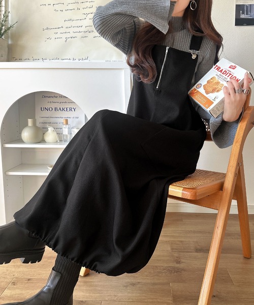 classicalelf（クラシカルエルフ）の「ふんわりフォルムが魅せる大人の抜け感♪バッククロスジップデザインバルーンジャンスカ（ロング）（ジャンパースカート・レディース・ブラック/ブラウン・LARGE/MEDIUM/SMALL/X-LARGE）」の9枚目の写真