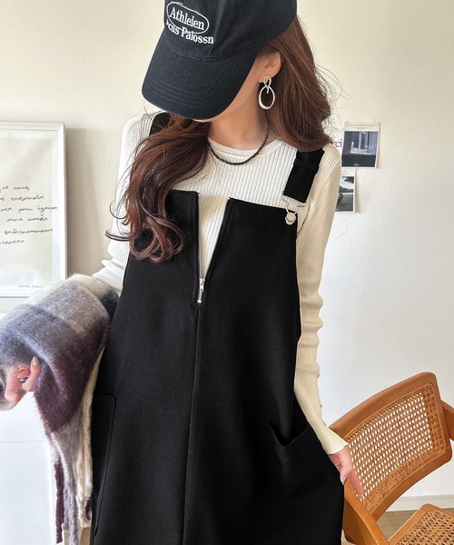 classicalelf（クラシカルエルフ）の「ふんわりフォルムが魅せる大人の抜け感♪バッククロスジップデザインバルーンジャンスカ（ロング）（ジャンパースカート・レディース・ブラック/ブラウン・LARGE/MEDIUM/SMALL/X-LARGE）」の6枚目の写真