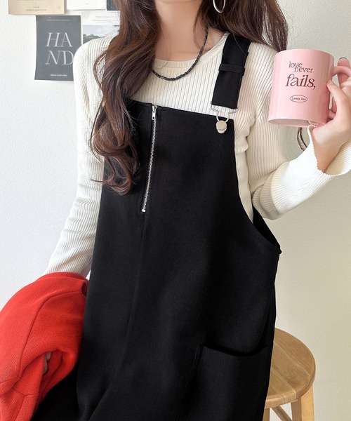 classicalelf（クラシカルエルフ）の「ふんわりフォルムが魅せる大人の抜け感♪バッククロスジップデザインバルーンジャンスカ（ロング）（ジャンパースカート・レディース・ブラック/ブラウン・LARGE/MEDIUM/SMALL/X-LARGE）」の5枚目の写真