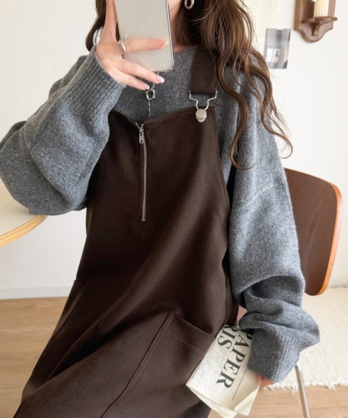 classicalelf（クラシカルエルフ）の「ふんわりフォルムが魅せる大人の抜け感♪バッククロスジップデザインバルーンジャンスカ（ロング）（ジャンパースカート・レディース・ブラック/ブラウン・LARGE/MEDIUM/SMALL/X-LARGE）」の16枚目の写真