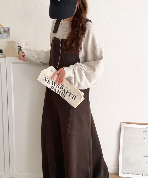 classicalelf（クラシカルエルフ）の「ふんわりフォルムが魅せる大人の抜け感♪バッククロスジップデザインバルーンジャンスカ（ロング）（ジャンパースカート・レディース・ブラック/ブラウン・LARGE/MEDIUM/SMALL/X-LARGE）」の14枚目の写真