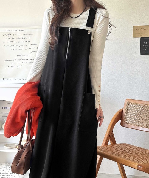 classicalelf（クラシカルエルフ）の「ふんわりフォルムが魅せる大人の抜け感♪バッククロスジップデザインバルーンジャンスカ（ロング）（ジャンパースカート・レディース・ブラック/ブラウン・LARGE/MEDIUM/SMALL/X-LARGE）」の4枚目の写真