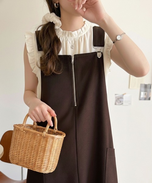 classicalelf（クラシカルエルフ）の「ふんわりフォルムが魅せる大人の抜け感♪バッククロスジップデザインバルーンジャンスカ（ロング）（ジャンパースカート・レディース・ブラック/ブラウン・LARGE/MEDIUM/SMALL/X-LARGE）」の21枚目の写真