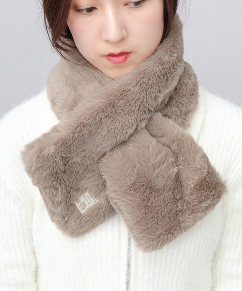 moz(モズ)の「ファー 差込みマフラー ティペット(ネックウォーマー/スヌード・レディース・チャコール/ベージュ/グレイッシュベージュ・FREE)」の3枚目の写真