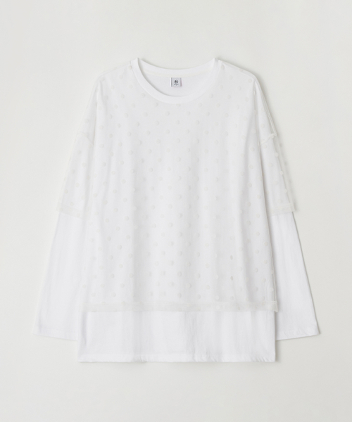 RONRON(ロンロン)の「DOT SHEER LAYERED LONG SLEEVE WHITE(Tシャツ/カットソー・レディース・その他・FREE)」の1枚目の写真