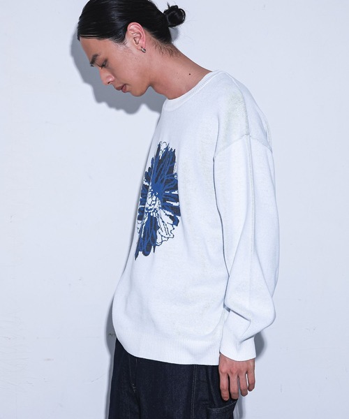 MDR(エムディアール)の「フラワーモチーフジャカードニット(ニット/セーター・メンズ・グレー/オフホワイト/ブラック・L/M)」の19枚目の写真