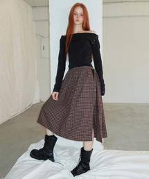 Eyelet Layered Skirt Brown Check