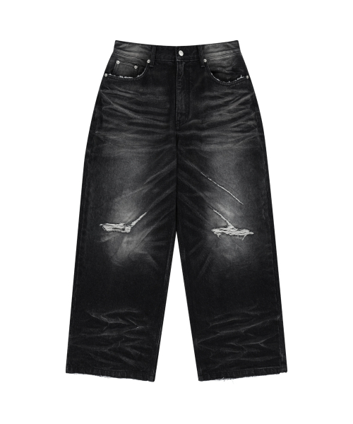 AAKAM ブラックデニムパンツ　archive VTG エンボ ウォッシュド デニムパンツ (ブラック)（デニムパンツ