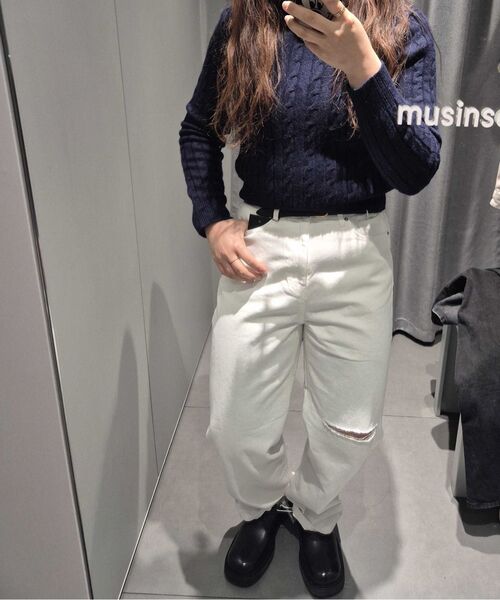 MUSINSA STANDARD WOMAN（ムシンサスタンダードウーマン）の「ウィメンズアンゴラブレンドケーブルクルーネックニット[ネイビー]（ニット/セーター・レディース・その他・SMALL/MEDIUM/X-SMALL/LARGE）」の7枚目の写真