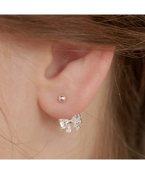 TATIANA（タチアナ）の「(シルバー925) ツインクルバタフライリボンイヤージャケットピアス EC3082（ピアス（両耳用）・レディース・シルバー/イエローゴールド・FREE）」の2枚目の写真