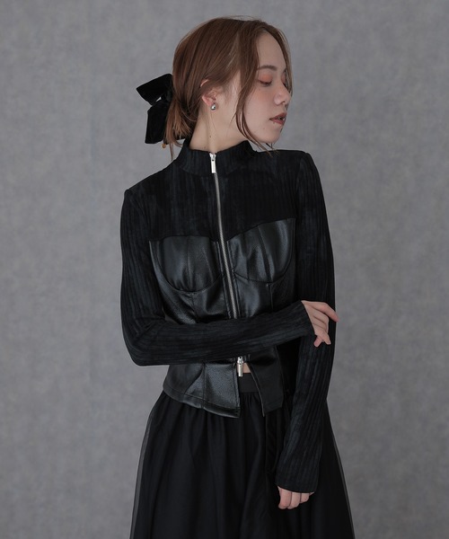 SUWDEE（スーディー）の「bustier docking double zip tops（ニット/セーター・レディース・ブラック/ブラウン・FREE）」の4枚目の写真
