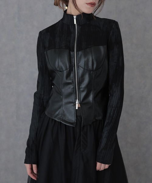 SUWDEE（スーディー）の「bustier docking double zip tops（ニット/セーター・レディース・ブラック/ブラウン・FREE）」の10枚目の写真