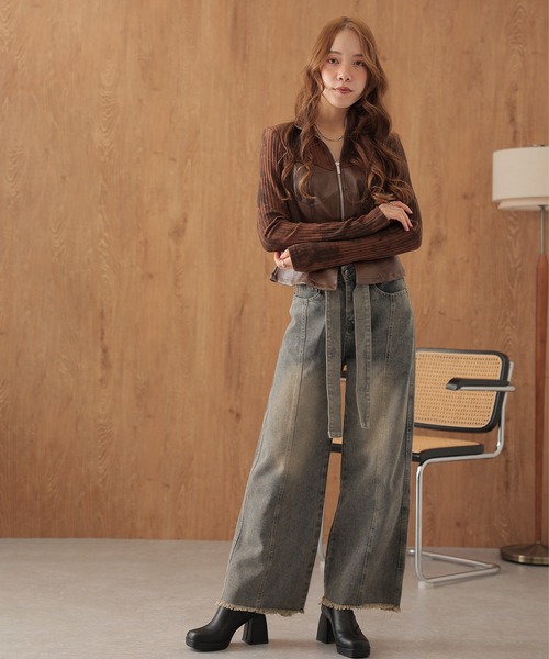 SUWDEE（スーディー）の「bustier docking double zip tops（ニット/セーター・レディース・ブラック/ブラウン・FREE）」の5枚目の写真