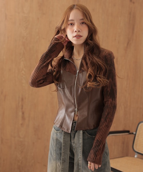 SUWDEE（スーディー）の「bustier docking double zip tops（ニット/セーター・レディース・ブラック/ブラウン・FREE）」の6枚目の写真