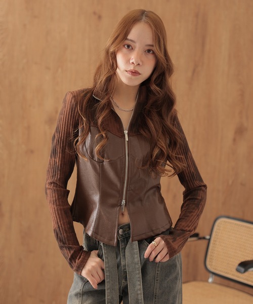 SUWDEE（スーディー）の「bustier docking double zip tops（ニット/セーター・レディース・ブラック/ブラウン・FREE）」の7枚目の写真