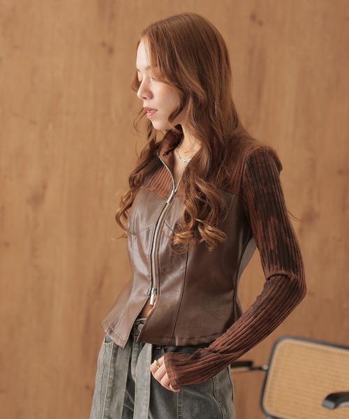 SUWDEE（スーディー）の「bustier docking double zip tops（ニット/セーター・レディース・ブラック/ブラウン・FREE）」の8枚目の写真