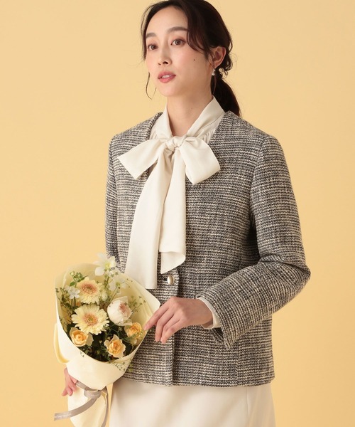 Elura（エルーラ）の「≪入卒/セレモニー/通勤≫ツイードノーカラージャケット/602137（ノーカラージャケット・レディース・ブラック・LARGE/MEDIUM）」の2枚目の写真