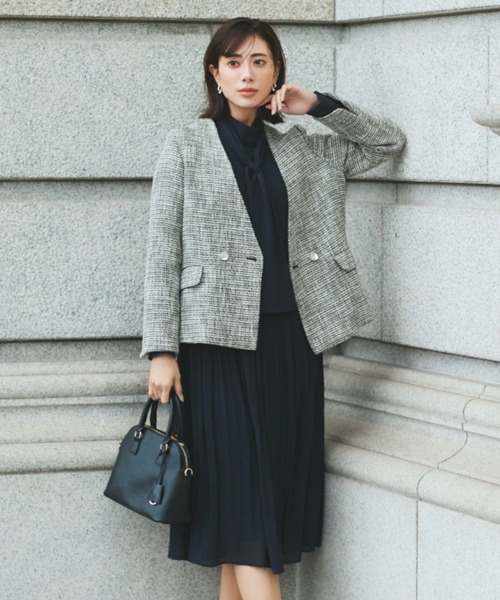 ≪入卒/セレモニー/通勤≫ツイードノーカラージャケット/602137（ノー