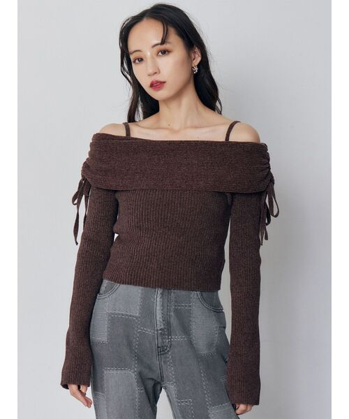 MURUA（ムルーア）の「モールヤーンオフショルニット（ニット/セーター・レディース・ブラック/ピンク/ブラウン・FREE）」の12枚目の写真