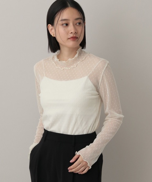 A part by（アパートバイ）の「チュールトドットハイネック_長袖（Tシャツ/カットソー・レディース・アイボリー/ブラック・FREE）」の3枚目の写真