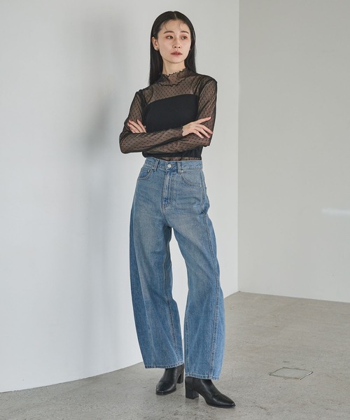 A part by（アパートバイ）の「チュールトドットハイネック_長袖（Tシャツ/カットソー・レディース・アイボリー/ブラック・FREE）」の7枚目の写真