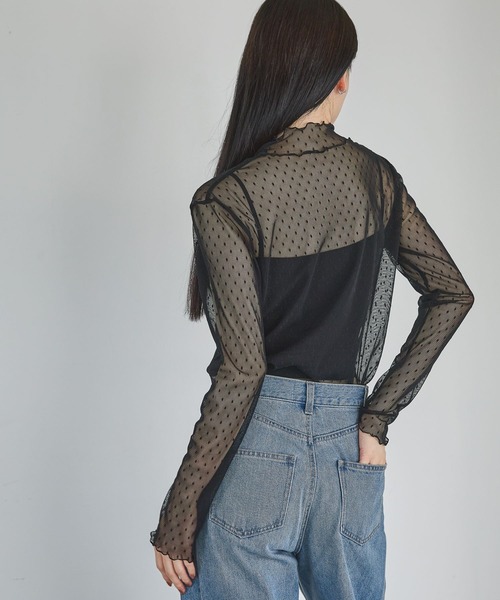 A part by（アパートバイ）の「チュールトドットハイネック_長袖（Tシャツ/カットソー・レディース・アイボリー/ブラック・FREE）」の8枚目の写真
