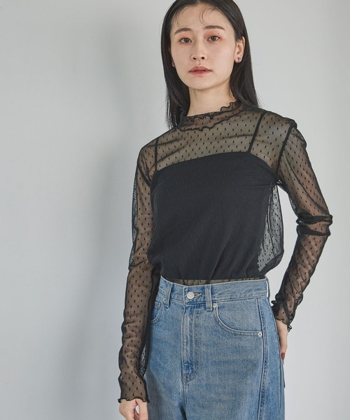 A part by（アパートバイ）の「チュールトドットハイネック_長袖（Tシャツ/カットソー・レディース・アイボリー/ブラック・FREE）」の10枚目の写真