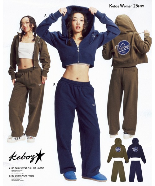 KEBOZ（ケボズ）の「BB BABY SWEAT FULL ZIP HOODIE（パーカー・レディース・ネイビー/オリーブ・FREE）」の3枚目の写真