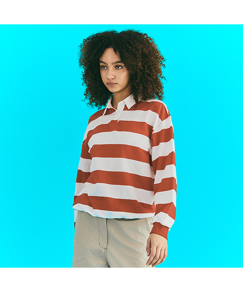 Oxford Collar Stripe T‑Shirt Red — футболка с воротником оксфорд в красную полоску