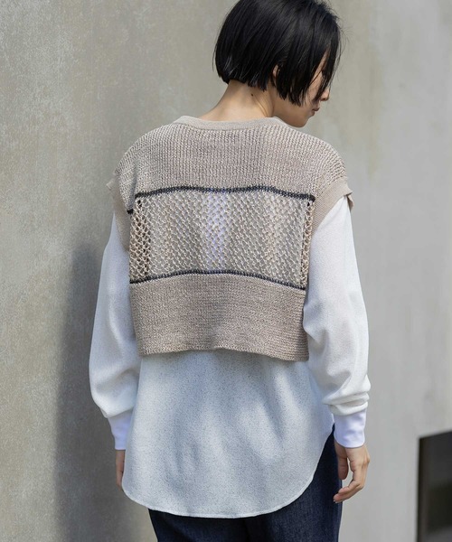 Munich(ミューニック)の「リブ編み×スカシ編みニットジレ(ニット/セーター・レディース・グレー/ブラック/グレイッシュベージュ・FREE)」の9枚目の写真