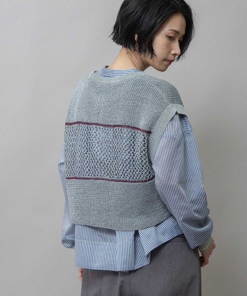 Munich(ミューニック)の「リブ編み×スカシ編みニットジレ(ニット/セーター・レディース・グレー/ブラック/グレイッシュベージュ・FREE)」の20枚目の写真