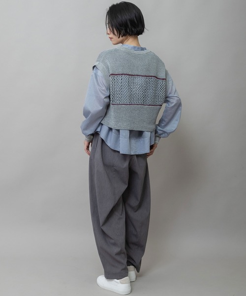 Munich(ミューニック)の「リブ編み×スカシ編みニットジレ(ニット/セーター・レディース・グレー/ブラック/グレイッシュベージュ・FREE)」の21枚目の写真